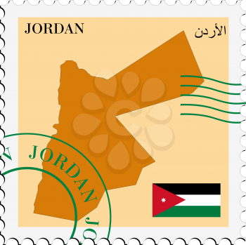 Image of stamp with map and flag of Jordan