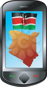 Mobile phone with flag and map of Kenya