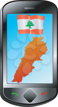 Mobile phone with flag and map of Lebanon