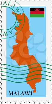 Image of stamp with map and flag of Malawi