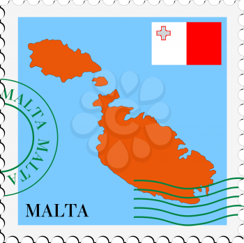 Image of stamp with map and flag of Malta