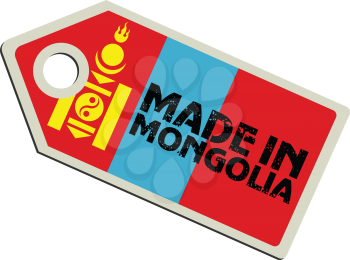 vector illustration of label with flag of Mongolia
