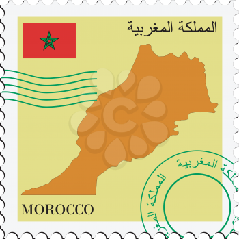 Image of stamp with map and flag of Morocco