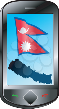 Mobile phone with flag and map of Nepal