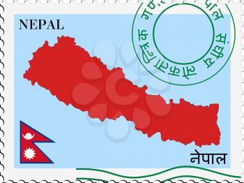 Image of stamp with map and flag of Nepal