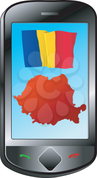Mobile phone with flag and map of Romania