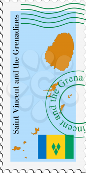 Image of stamp with map and flag of Saint Vincent and Grenadines