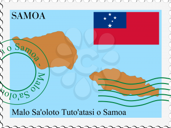Image of stamp with map and flag of Samoa