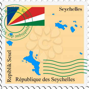 Image of stamp with map and flag of Seychelles
