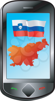 Mobile phone with flag and map of Slovenia