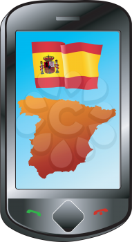 Mobile phone with flag and map of Spain