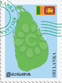 Image of stamp with map and flag of Sri Lanka