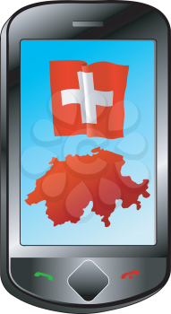 Mobile phone with flag and map of Switzerland