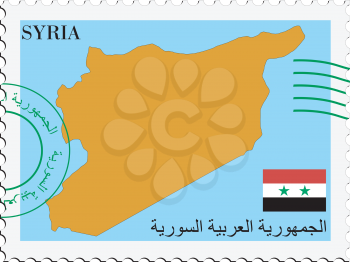 Image of stamp with map and flag of Syria