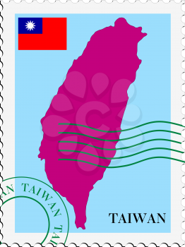 Image of stamp with map and flag of Taiwan