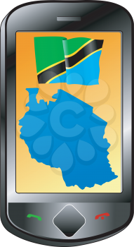 Mobile phone with flag and map of Tanzania
