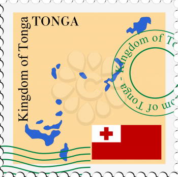 Image of stamp with map and flag of Tonga