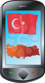 Mobile phone with flag and map of Turkey