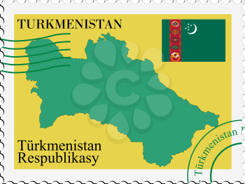 Image of stamp with map and flag of Turkmenistan