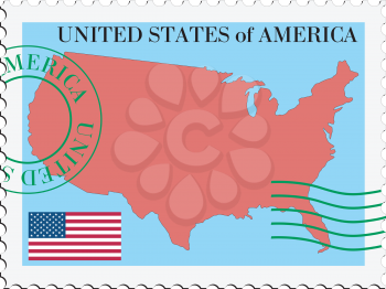 Image of stamp with map and flag of United States