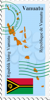 Image of stamp with map and flag of Vanuatu