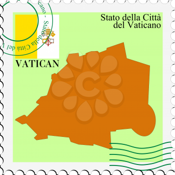 Image of stamp with map and flag of Vatican
