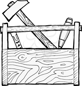 hand drawn, cartoon, vector illustration of toolbox