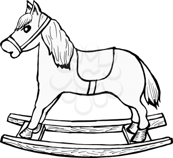 hand drawn, cartoon, vector illustration of rocking horse