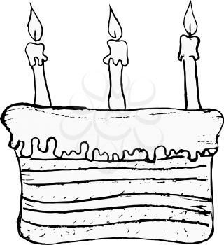 hand drawn, vector, cartoon image of birthday cake