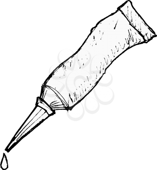 hand drawn, vector, cartoon image of tube with glue