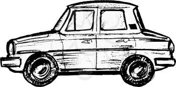 hand drawn, sketch, cartoon illustration of car