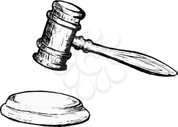 hand drawn, vector, sketch illustration of court gavel