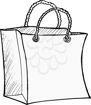 hand drawn, vector, sketch illustration of shopping bag