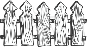 hand drawn, cartoon, sketch illustration of wooden  fence