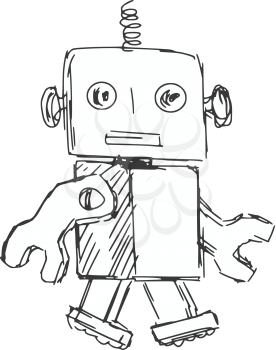 hand drawn, cartoon, sketch illustration of children robot