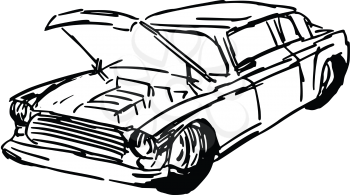 hand drawn, sketch, cartoon illustration of car hood