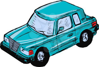 hand drawn, sketch, cartoon illustration of toy car