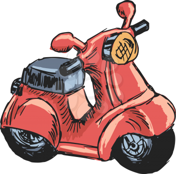 hand drawn, sketch, cartoon illustration of toy scooter