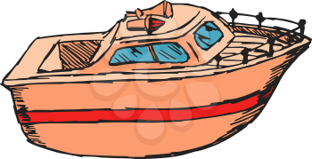 hand drawn, cartoon, sketch illustration of motor boat