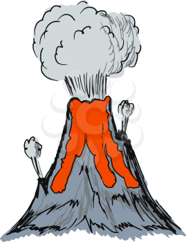 hand drawn, sketch, cartoon illustration of volcano