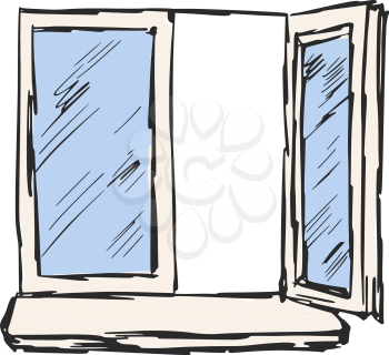 hand drawn, sketch, cartoon illustration of window