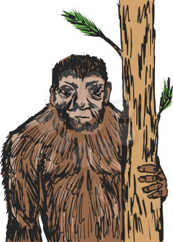 hand drawn, sketch, cartoon illustration of bigfoot