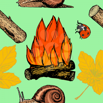 coloured seamless pattern with motive of campfire