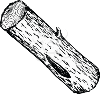 hand drawn, cartoon, sketch illustration of wood log