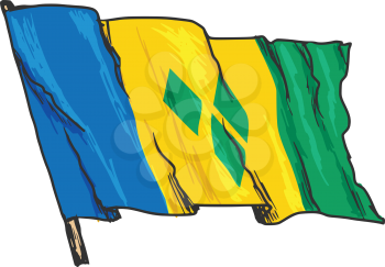 hand drawn, sketch, illustration of flag of Saint Vincent and Grenadines