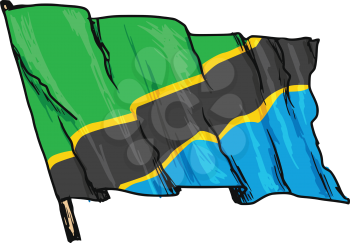 hand drawn, sketch, illustration of flag of Tanzania