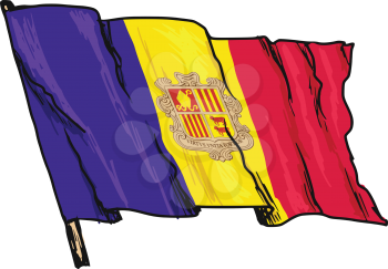 hand drawn, sketch, illustration of flag of Andorra