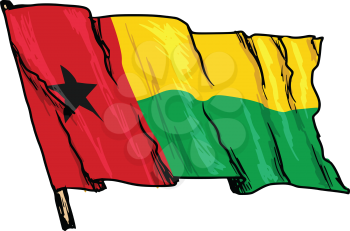 hand drawn, sketch, illustration of flag of Guinea-Bissau