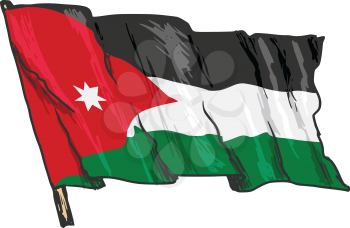hand drawn, sketch, illustration of flag of Jordan