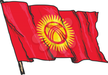 hand drawn, sketch, illustration of flag of Kyrgyzstan